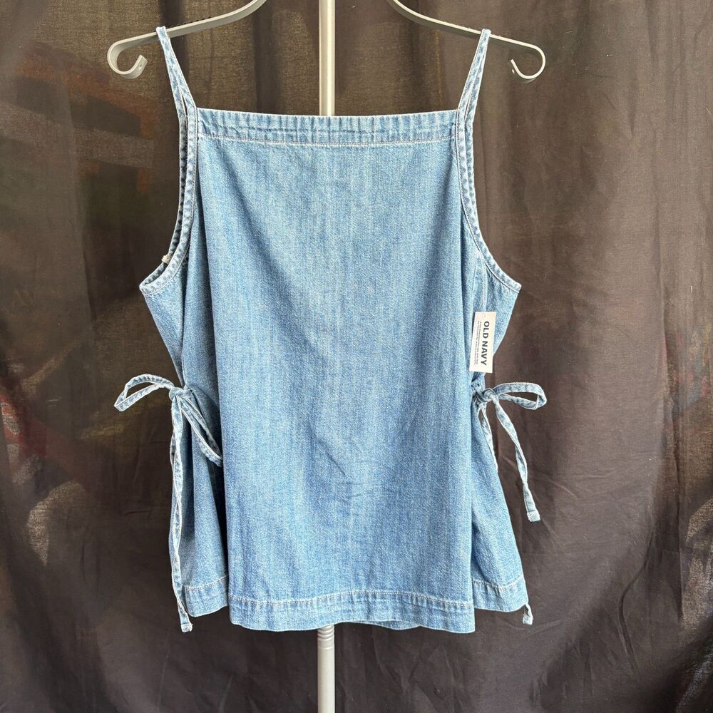 Old Navy Denim Side-Tie Tank Top L NWT Apron Neck Medium Wash Cotton